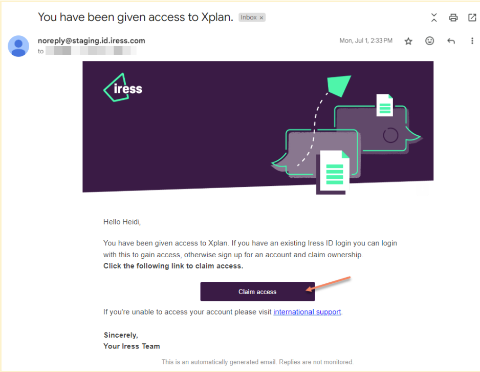 Claim Access Email